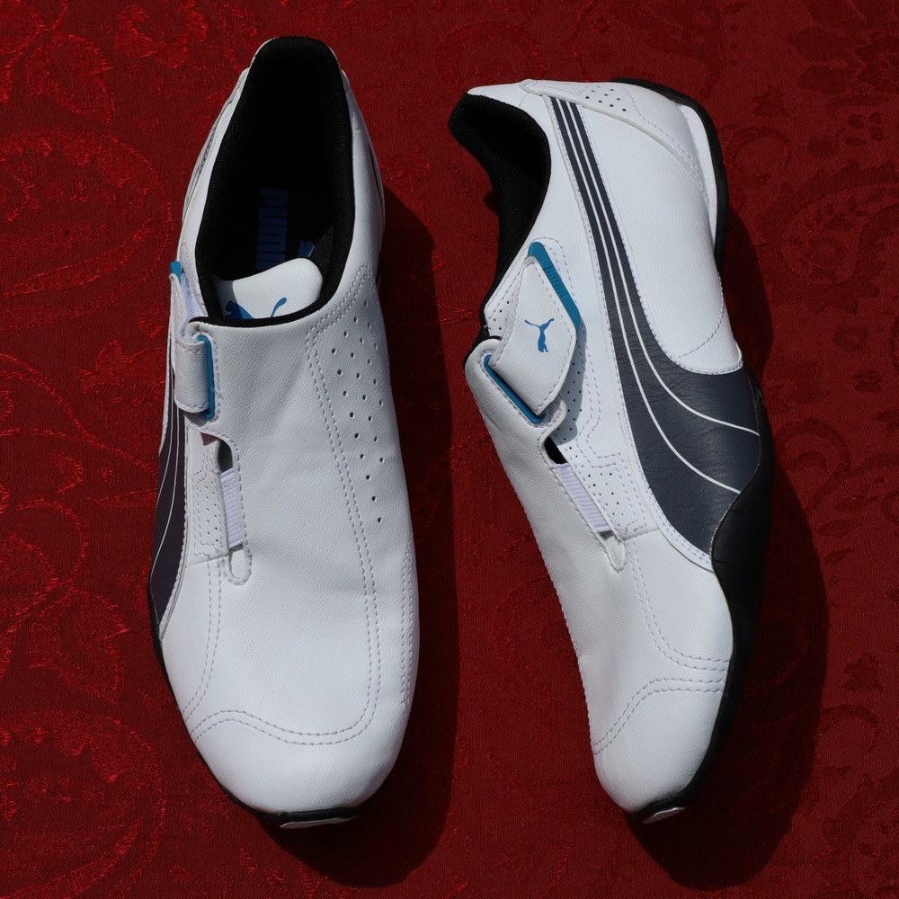 Puma Drift Cat 5 Core Mens 9 White Dark Shadow Blue 185999-06 Excellent Racing